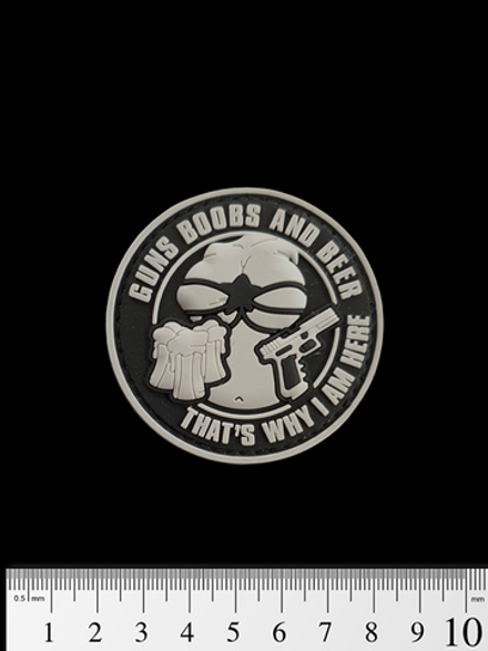 Шеврон Guns, Boobs & Beer PVC. Серый с чёрным