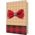 Открытка - мини двойная, подвеска, "Красный бант в клеточку", 85х115 мм, крафт, без текста