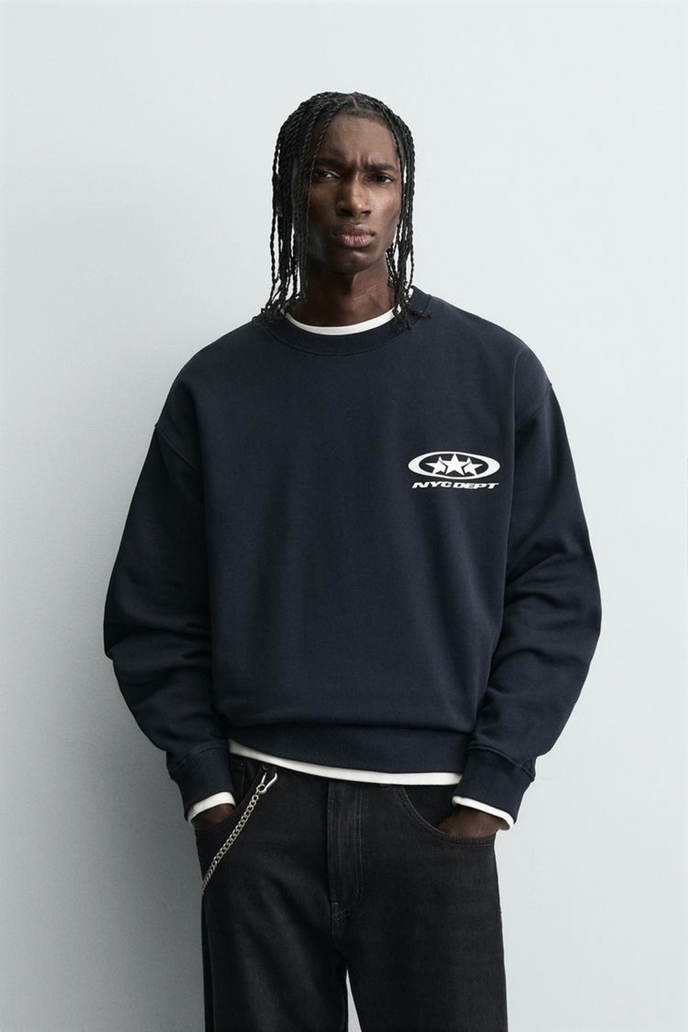 ZARA ТОЛСТОВКА С КОМБИНИРОВАННЫМ ПРИНТОМ, СИНИЙ