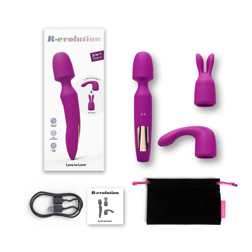 Лиловый вибратор с 2 сменными насадками R-Evolution Wand Vibrator with 2 Attachments (Цвет: лиловый)