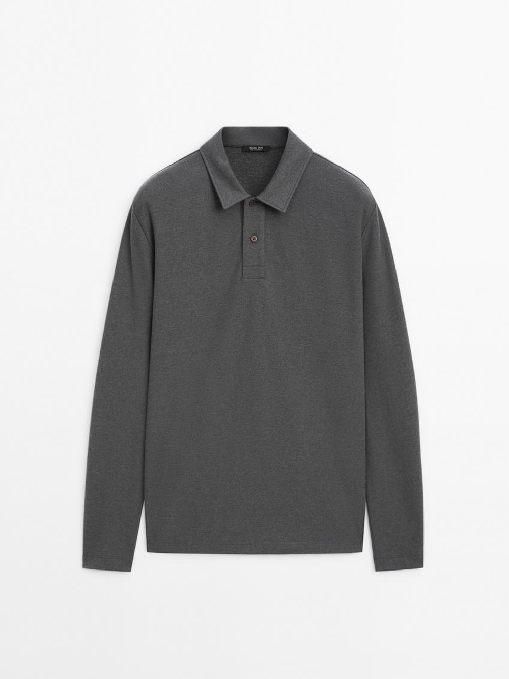 Massimo Dutti Поло с пуговицами, серый меланж