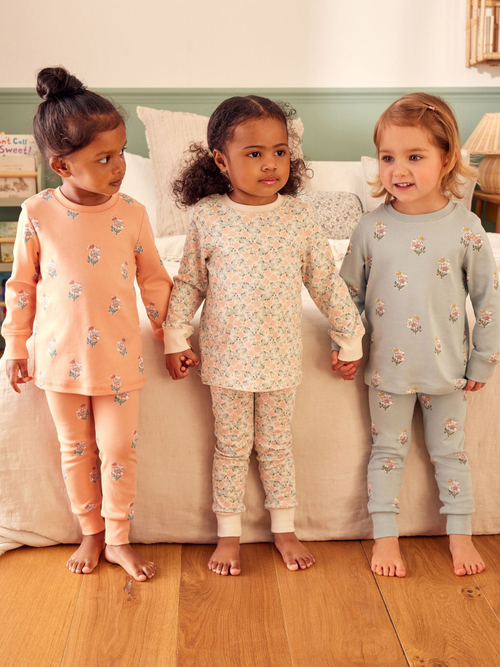 Пижама для девочки Next Q96-762, 3 шт., Голубой, Молочный, Персиковый