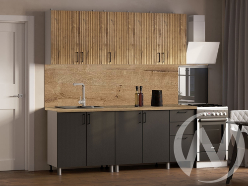Кухня Грейс 2.0м (корпус белый/дуб канадский; карбон вулкан) 38мм дуб бунратти