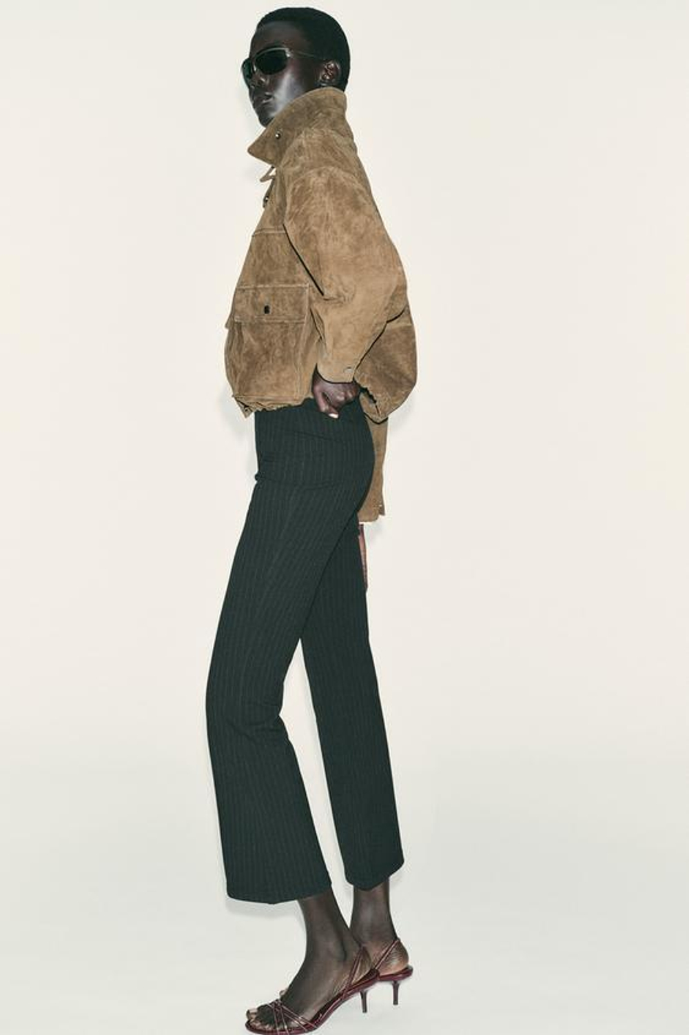 ZARA ЛЕГИНСЫ MINI FLARE В ПОЛОСКУ, ЧЕРНЫЙ