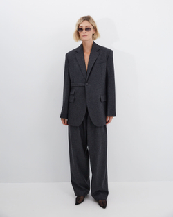 Брюки с защипами из шерсти Диор Кутюр темно-серый