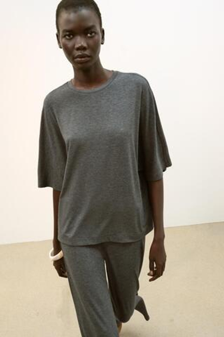 ZARA ТОП С РУКАВАМИ «ЛЕТУЧАЯ МЫШЬ», МЯГКИЙ СЕРЫЙ