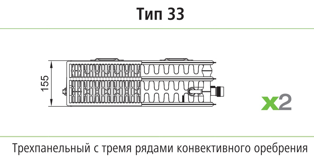 Радиатор панельный профильный KERMI Profil-V тип 33 - 300x1800 мм (подкл.нижнее правое, цвет белый)