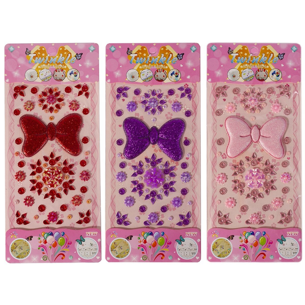 Наклейки-стразы Alingar, акриловые, "Подарочный бант", красный, розовый, фиолетовый, пакет с европодвесом