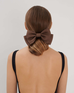 Бант "Балерина" коричневый с золотыми бусинами