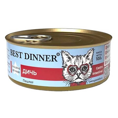 Best Dinner Exclusive Vet Profi Gastro Intestinal - консервы (ал.банка) для кошек с проблемным пищеварением с дичью (паштет)