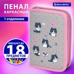 Пенал BRAUBERG 1 отделение полиэстер 21х14 см "Cat patches" (2 штуки в упаковке)