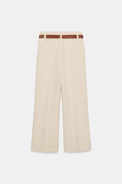 ZARA БРЮКИ С ОТВОРОТАМИ И РЕМНЕМ, ЭКРЮ