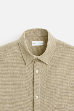 ZARA РУБАШКА ИЗ РЕЛЬЕФНОЙ ТКАНИ, ЗЕЛЕНОВАТЫЙ