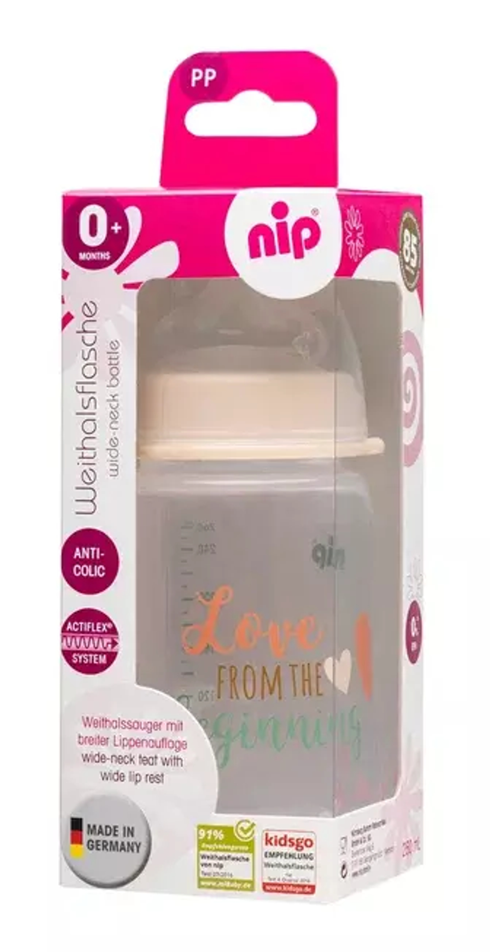 Бутылочка пластиковая NiP unisex 260 мл с соской силикон