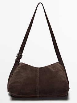 Massimo Dutti Замшевая сумка с плечевым ремнем, коричневый