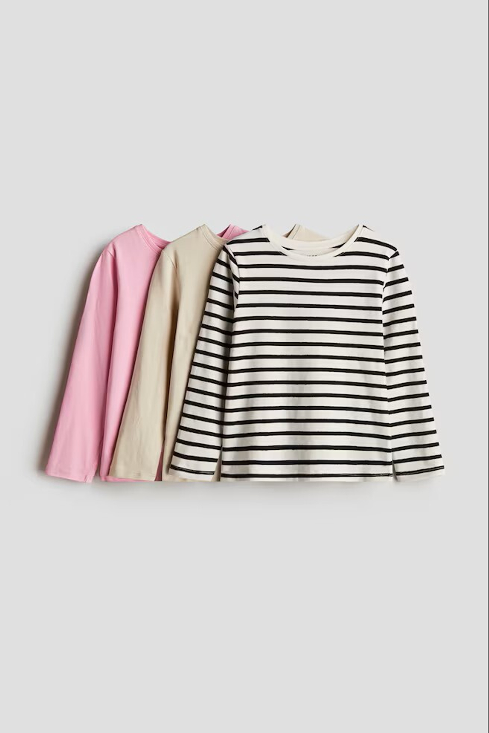 H&M Набор из трех хлопковых футболок с длинными рукавами, розовый