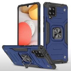 Противоударный чехол для Samsung Galaxy M33 синий с пластиной для магнитного автодержателя и кольцом подставкой, чехол на Самсунг Галакси М33