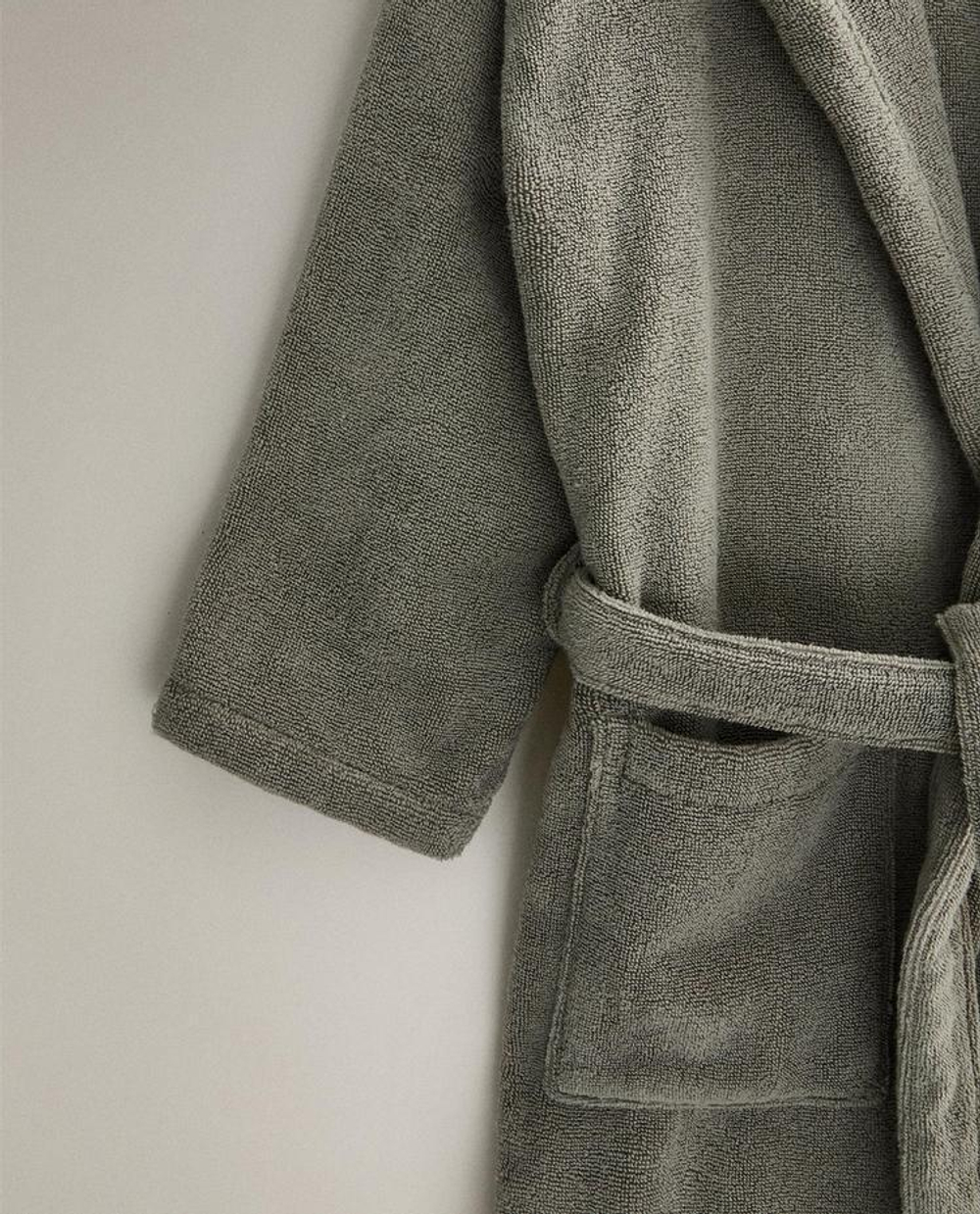 ZARA HOME ХЛОПКОВЫЙ ХАЛАТ С КАПЮШОНОМ, ЗЕЛЕНЫЙ