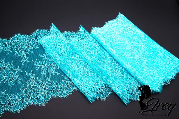01-11 Кружево шантильи 23 см, бирюза/ментол