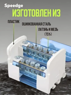 Шина нулевая 125 А на DIN(дин)-рейку в корпусе (кросс-модуль) 2х7
