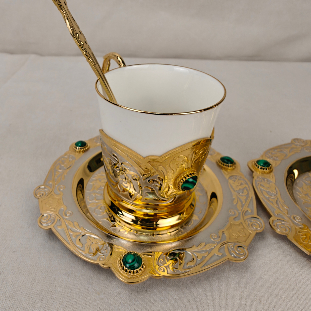 Кофейный набор на 2 персоны "Малахит" (Златоустовская гравюра)