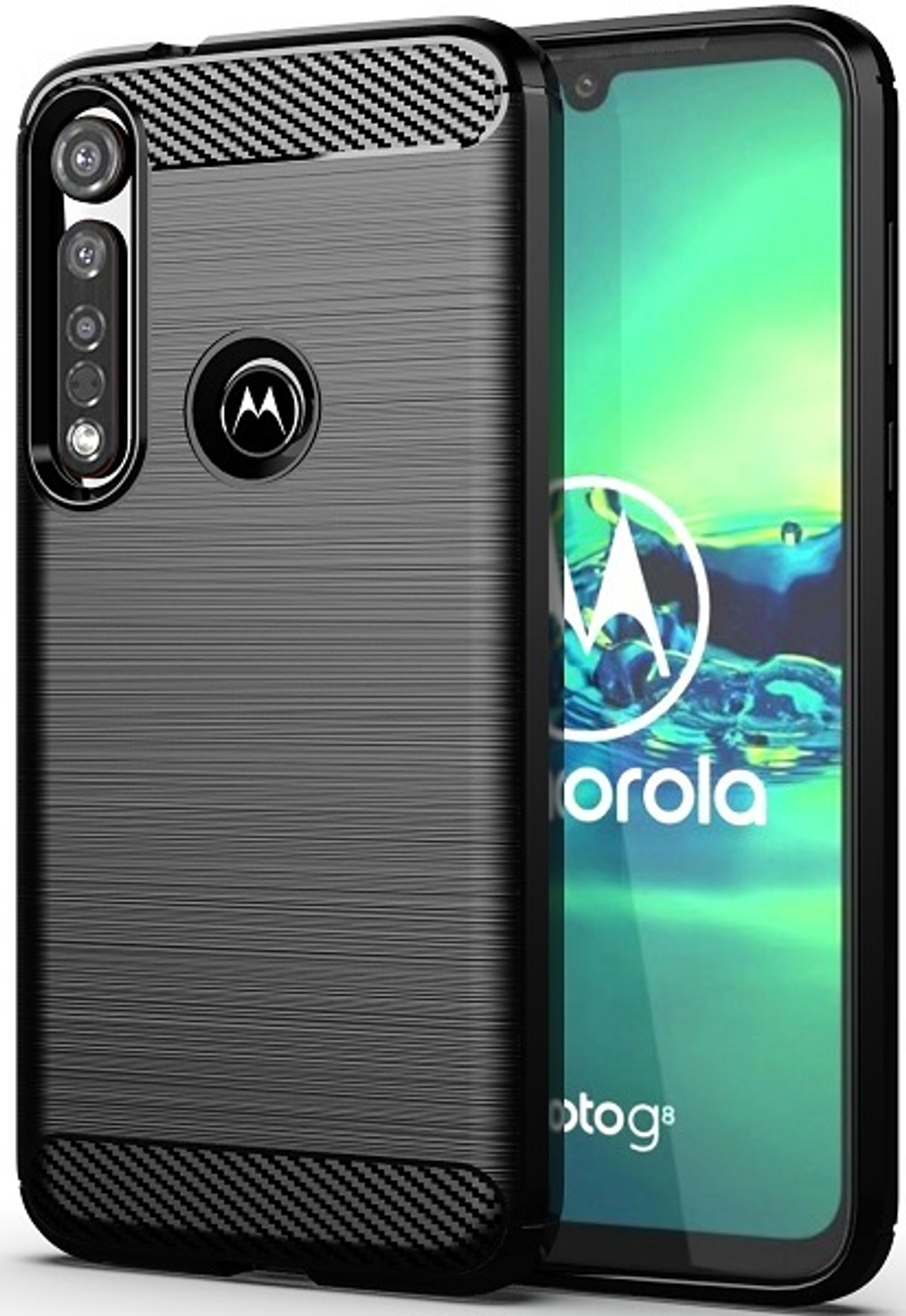 Чехол для Motorola Moto G8 plus цвет Black (черный), серия Carbon от Caseport