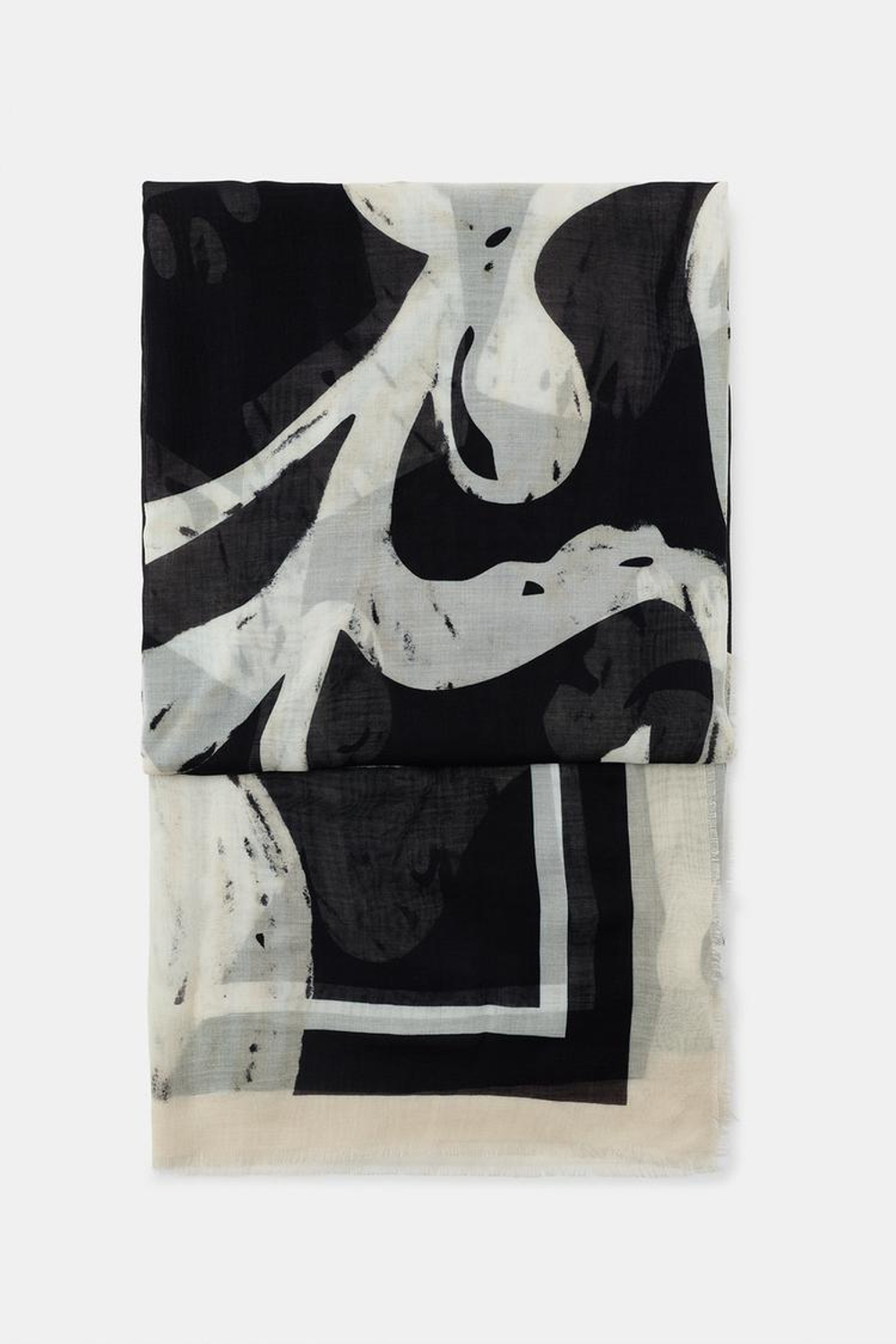 ZARA ШАРФ ИЗ МОДАЛА С ЦВЕТОЧНЫМ ПРИНТОМ, ЧЕРНЫЙ