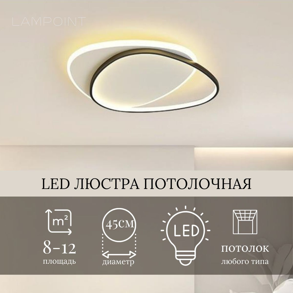 Круглый потолочный черный светильник, люстра потолочная, LED, 36W, 45 см