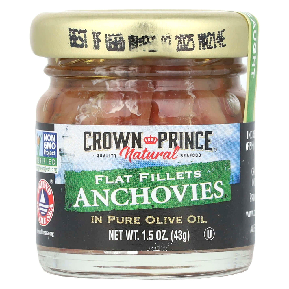 Crown Prince Natural, филе анчоусов, в чистом оливковом масле, 43 г (1,5 унции)
