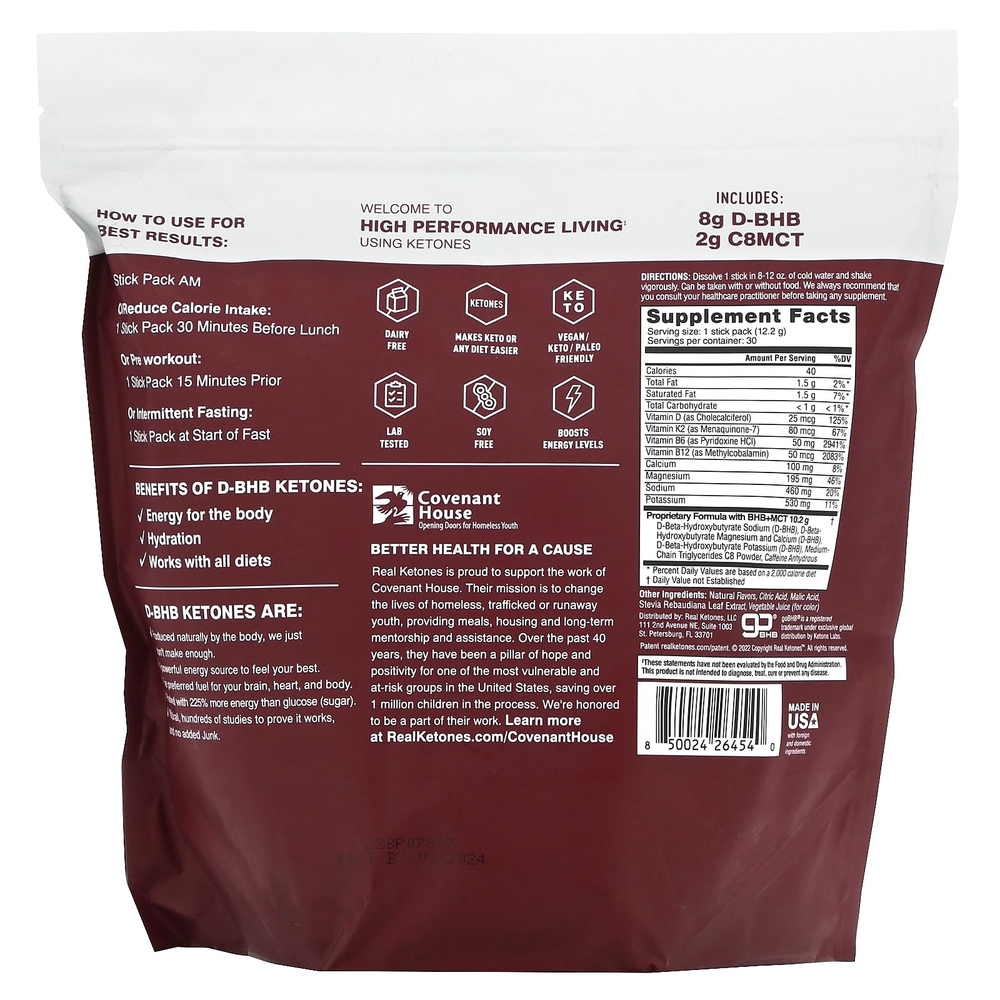 Real Ketones, Elevate, ягодный коктейль с кофеином, 30 пакетиков смеси для приготовления напитка, 12,2 г (0,43 унции) каждый