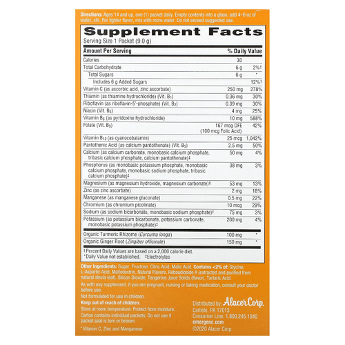 Emergen-C, Куркума и имбирь, цитрусовый и имбирь, 18 пакетиков по 9 г (0,32 унции)