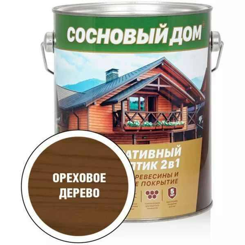 Антисептик декоративный для древесины СОСНОВЫЙ ДОМ ореховое дерево (2,7л)
