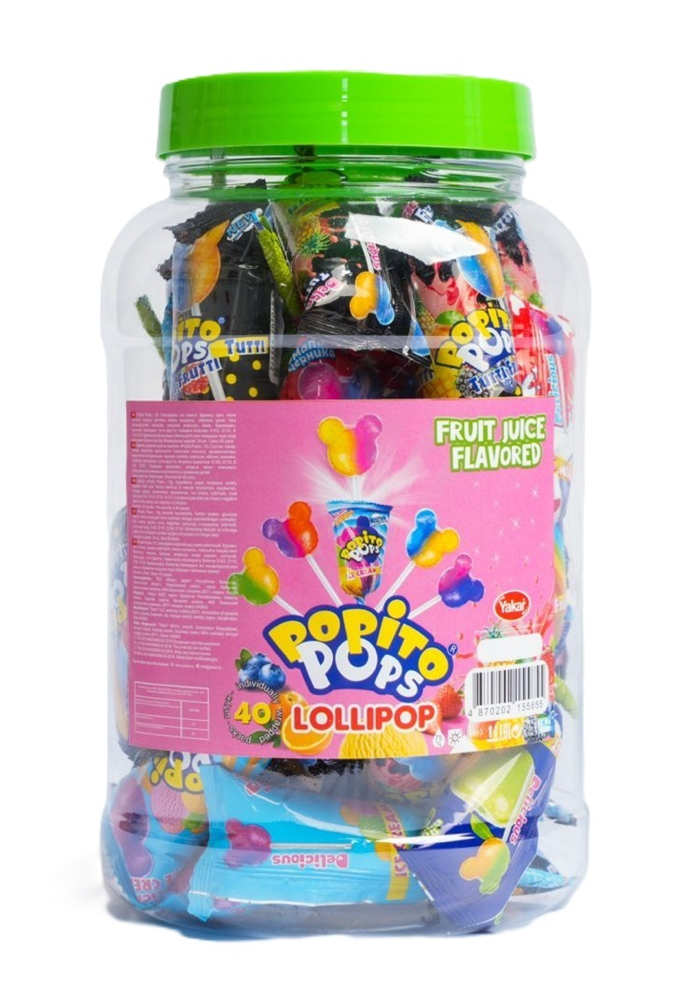 Карамель на палочке Yakar «Popito pops» ассорти 15 г*40 шт*6 банок