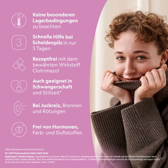 Комбинированная упаковка KadeFungin 3 - вагинальные таблетки и крем для лечения молочницы за 3 дня.