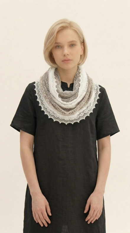 Оренбургский хлопковый палантин МА12040-08/02 бежевый-экрю