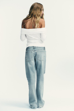 ZARA ФУТБОЛКА БЕЗ БРЕТЕЛЕЙ СО СБОРКАМИ, ЖЕЛТОВАТО-БЕЛЫЙ