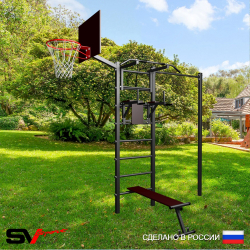 Уличная шведская стенка Sv Sport с комплектом турник прямой У419К (Турник/Брусья/Скамья/Щит баскет)