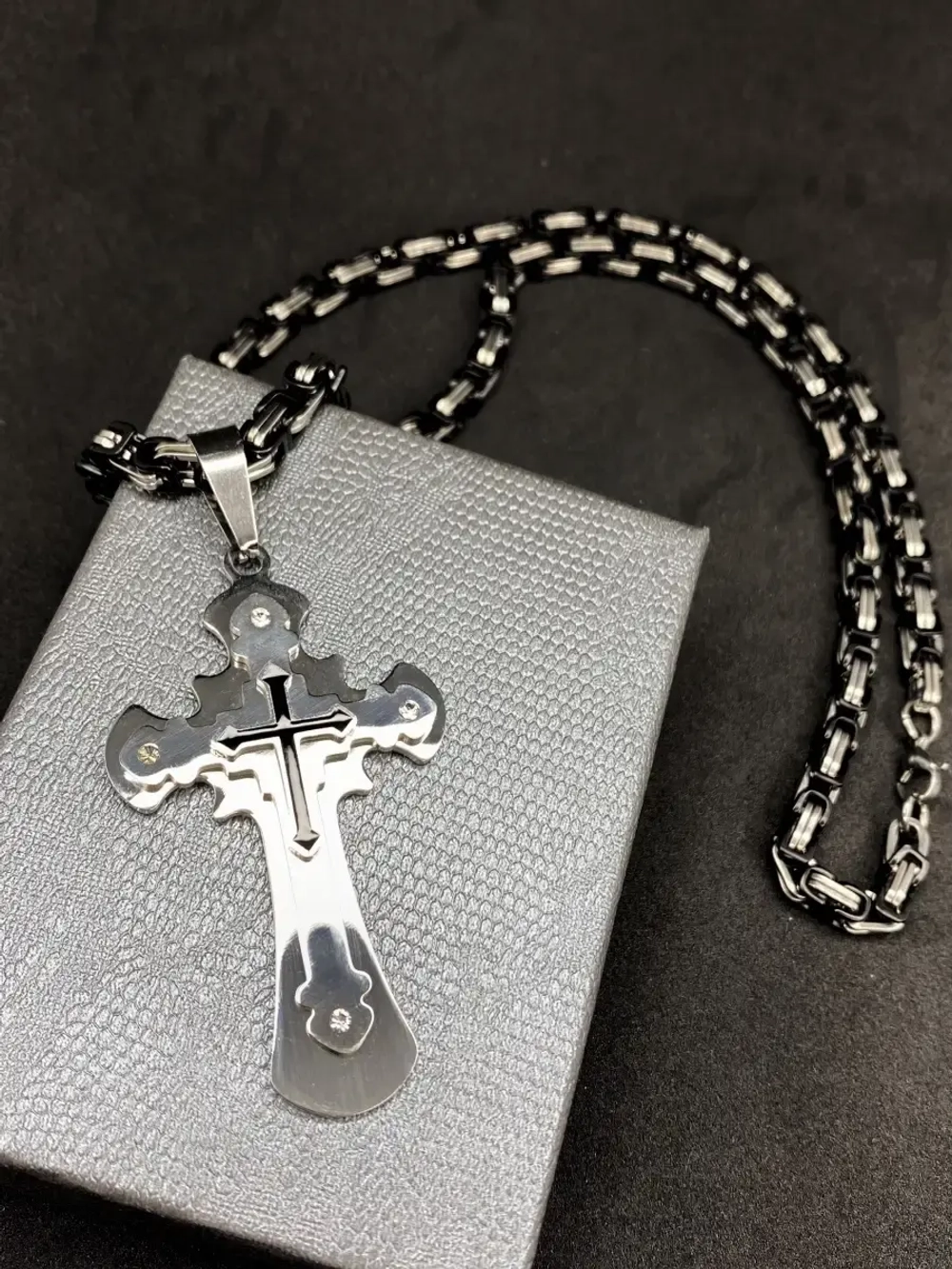 Объемная цепочка с крестиком Steel Rage толстого плетения