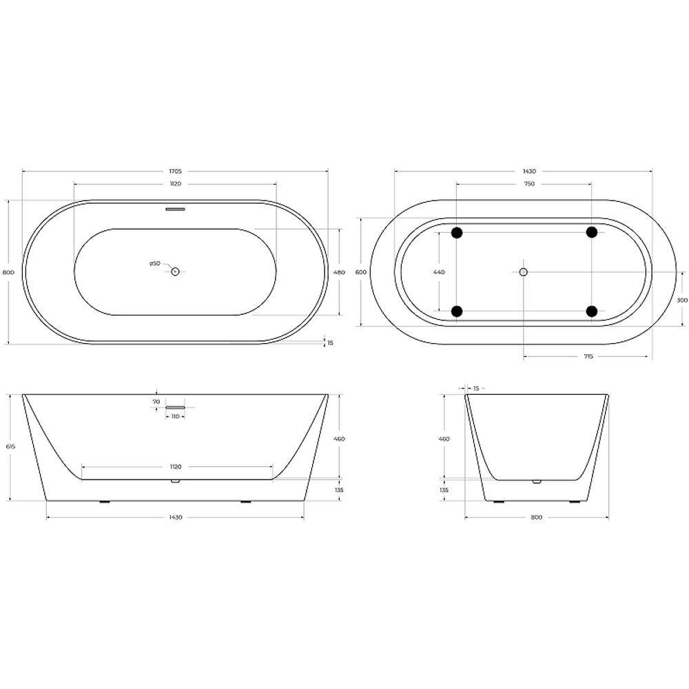 Акриловая ванна BelBagno 170x80 BB416-1700-800 без гидромассажа