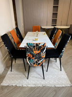 Кухонный раскладной стол "Монако" из керамогранита, белый мрамор и 4 стула ТРОПИК