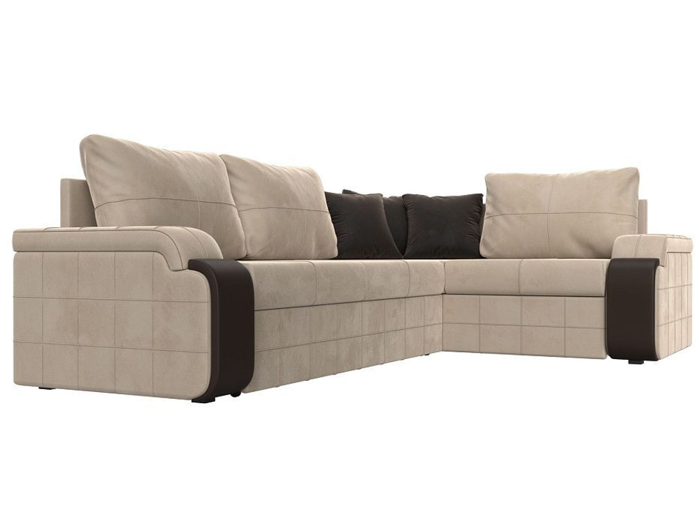 Диван угловой Николь правый угол, Бежевый\Коричневый\Коричневый, Велюр\Экокожа, 102970