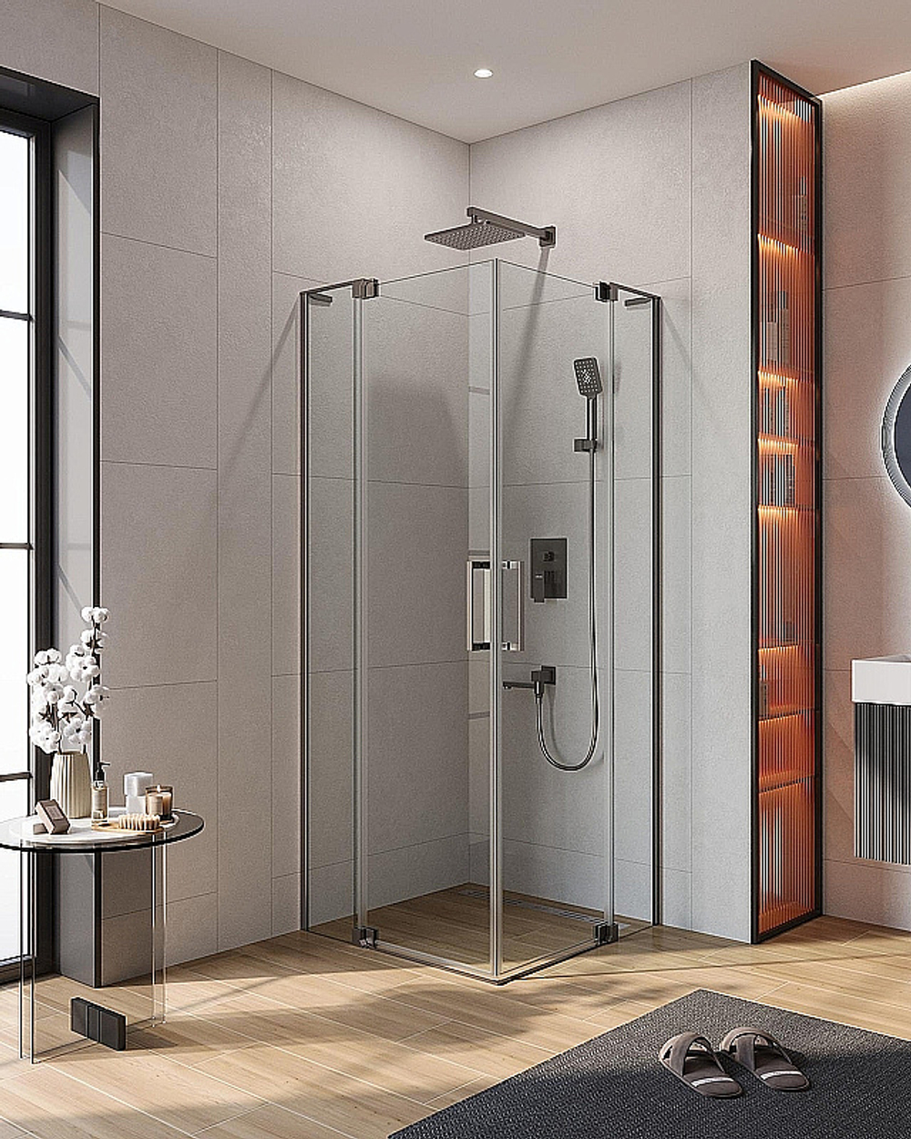 Душевой уголок Cezares Slider 100x100 A-2-90/100-C-GM стекло прозрачное/профиль матовая оружейная сталь