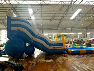 Надувной водный батут с бассейном «Пляжный оазис», 13*4,5*6 м