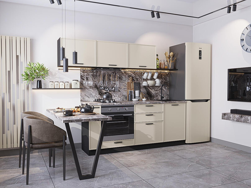 Прямая модульная кухня Фрейм-01 Cream Silk - Graphite 1782*2300*600