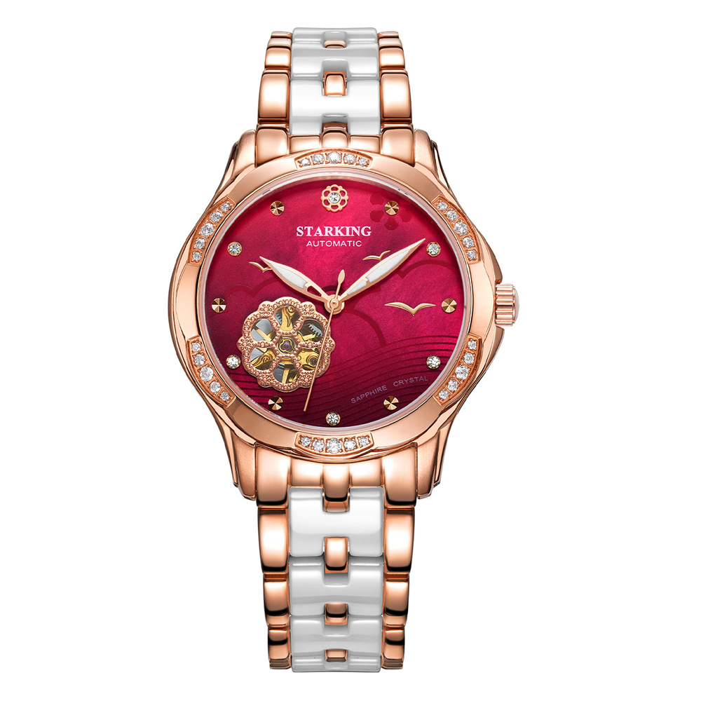 STARKING Ocean"s Heart Collection Automatic Mechanical Movement Ceramic Strap Watch Women"s Watch