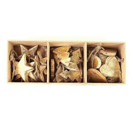 Украшения подвесные golden stars/trees/hearts, деревянные, в подарочной коробке, 24 шт.