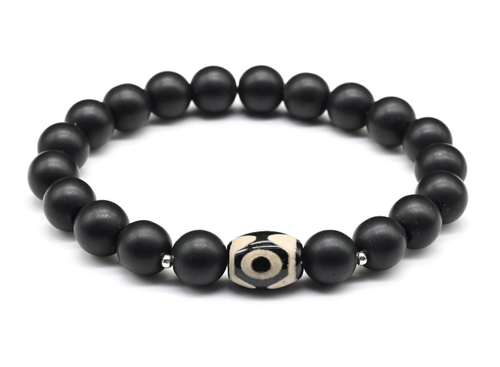 Мужской браслет из шунгита с малой бусиной Дзи "Три глаза" шарик 10мм