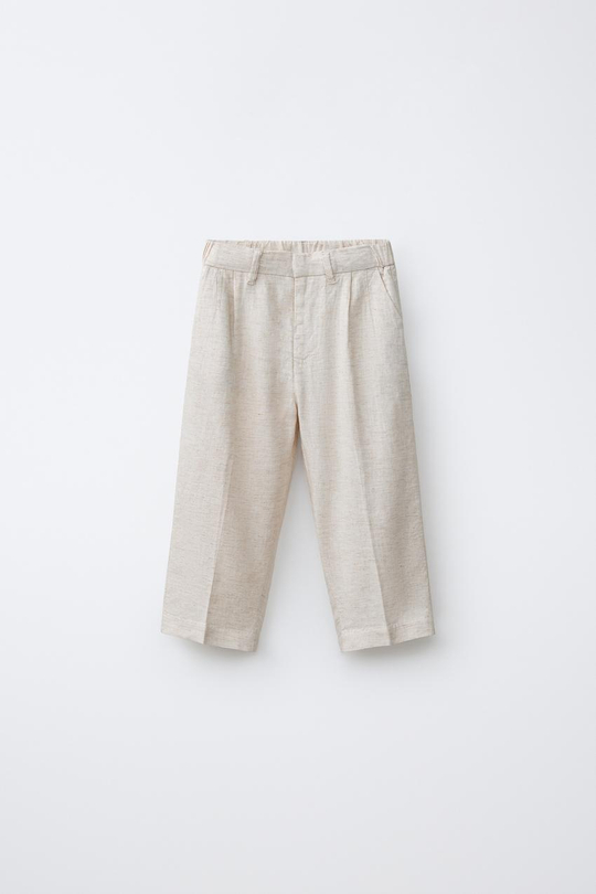 ZARA ЛЬНЯНЫЕ КОСТЮМНЫЕ БРЮКИ, СВЕТЛО-БЕЖЕВЫЙ