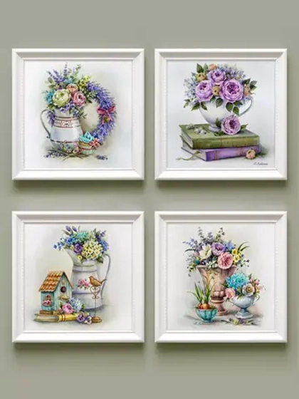 Картины на стену интерьерные на холсте 4 шт, 23*23 см