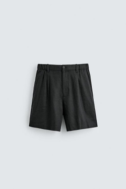 ZARA ШОРТЫ RELAXED FIT ИЗ ЛЬНА И ВИСКОЗЫ, ЧЕРНЫЙ